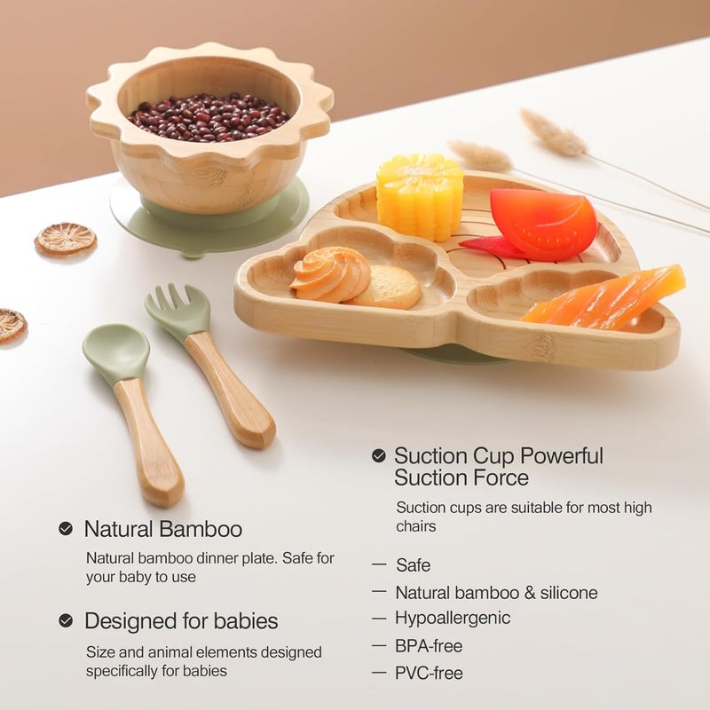 let's make Bamboo Suction Plates Bowls Set for Baby Toddler Divided Platter Food bowl with Silicone Fork & Spoon All-Natural Baby Feeding Set for Baby-Led Weaning, Non-Slip Design - Image 4